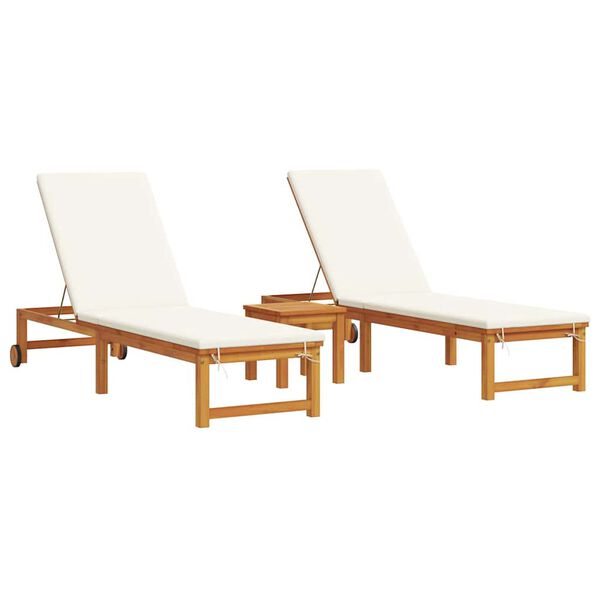 vidaXL Lettino da sole 3 pcs Marrone Legno di Acacia Massello