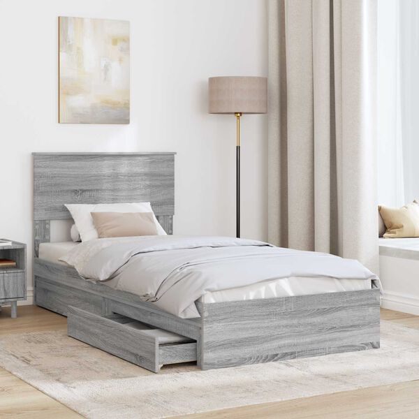 vidaXL Letto con Contenitore con testiera Grigio Sonoma 100 x 200 cm