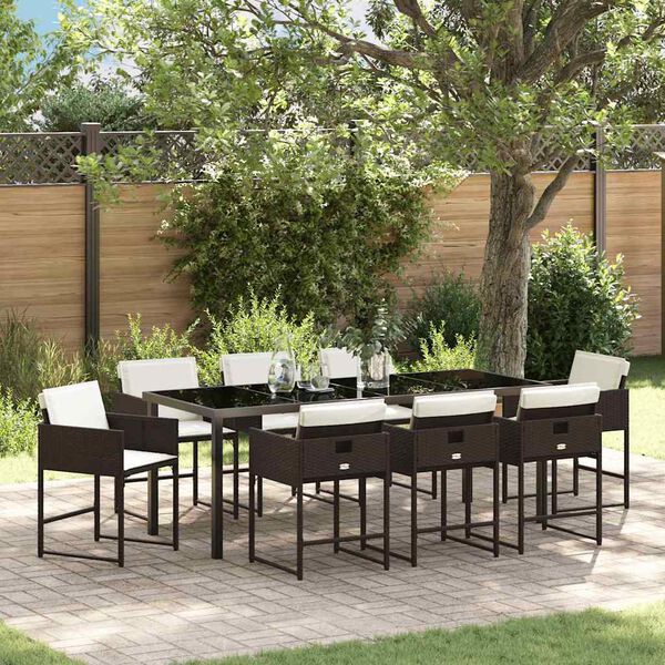 vidaXL Set da Pranzo per Giardino 9 pcs Marrone polyrattan