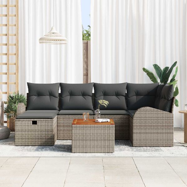 vidaXL Set Divano da Giardino con cuscino 7 pcs Grigio Poly Rattan