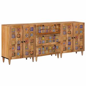 vidaXL Credenza 3 pz 60 x 33,5 x 75 cm Legno di mango massello