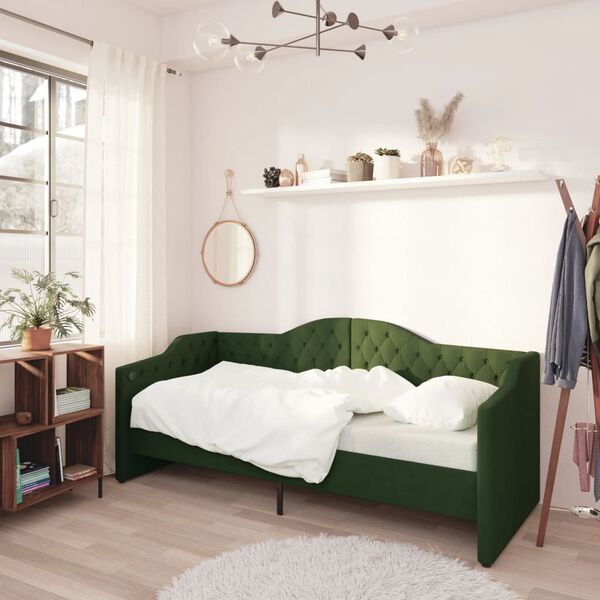 vidaXL Dormeuse con Materasso USB Verde Scuro in Tessuto 90x200 cm