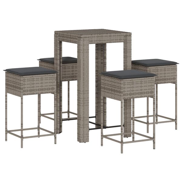 vidaXL Set Bar da Giardino 5 pz con Cuscini in Polyrattan Grigio