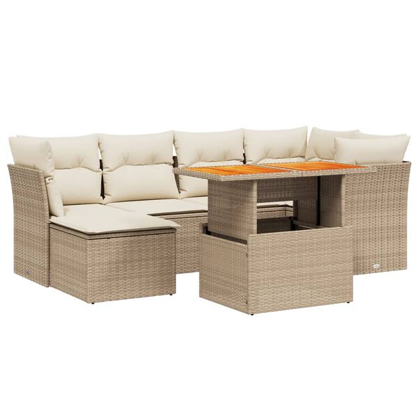 vidaXL Set Divani da Giardino 7 pz con Cuscini Beige in Polyrattan
