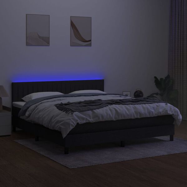 vidaXL Letto a Molle con Materasso e LED Nero 160x200 cm in Tessuto