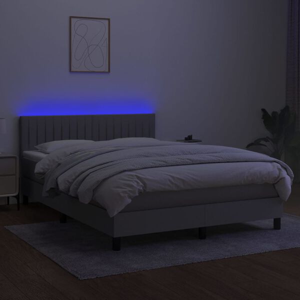 vidaXL Letto a Molle Materasso e LED Grigio Chiaro 140x190 cm Tessuto