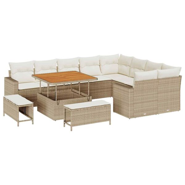 vidaXL Set Divano da Giardino 13 pcs Beige e Crema polyrattan