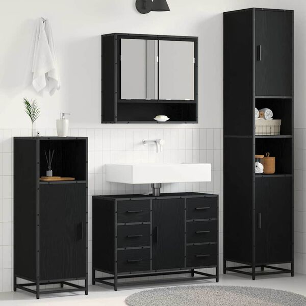 vidaXL Set di mobili per il bagno 3 pcs Rovere Nero Legno multistrato