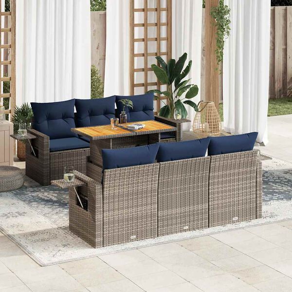 vidaXL Set Divani da Giardino 7 pz con Cuscini Grigio in Polyrattan