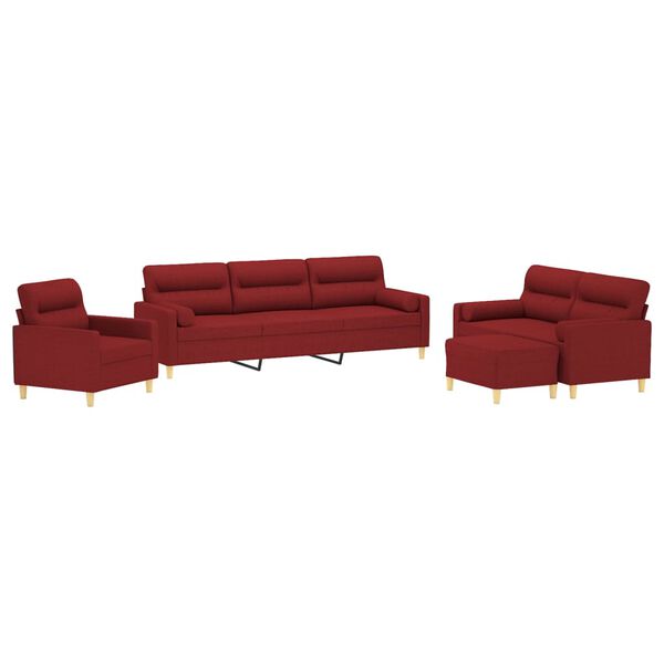 vidaXL Set di Divani 4 pz con Cuscini Decorativi Rosso vino Tessuto