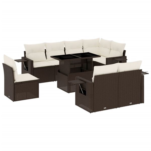 vidaXL Set Divani da Giardino 9pz con Cuscini Marrone in Polyrattan