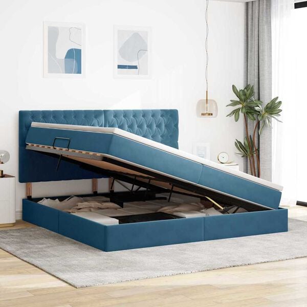 vidaXL Letto con contenitore e materasso Blu Scuro 200 x 200 cm
