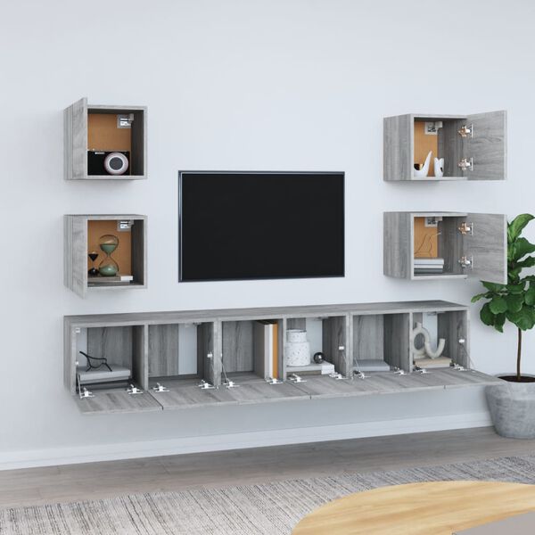 vidaXL Set di Mobili Porta TV 7 pz Grigio Sonoma in Legno Multistrato