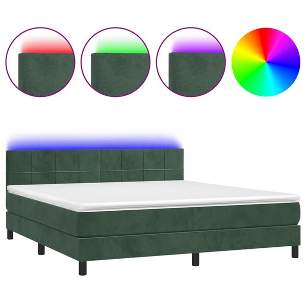 vidaXL Letto a Molle con Materasso e LED Verde Scuro 160x200cm Velluto