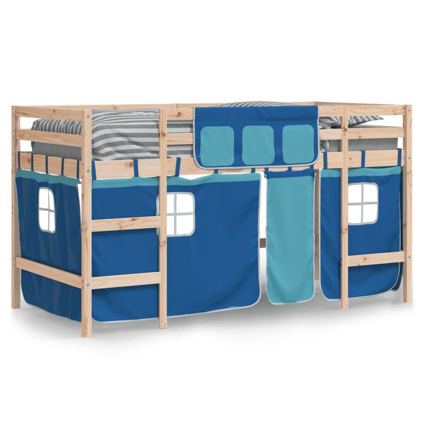 vidaXL Letto a Soppalco con Tende Bambini Blu 80x200 cm Massello Pino