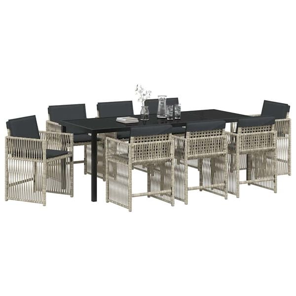 vidaXL Set da Pranzo per Giardino 9 pcs Grigio chiaro
