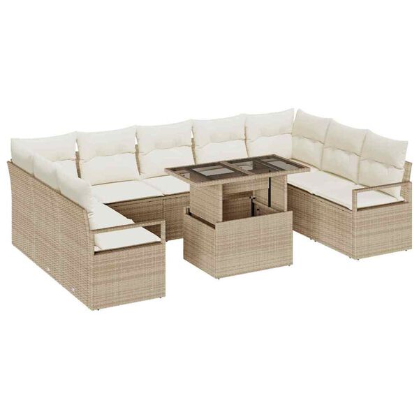 vidaXL Set Divano da Giardino 10 pcs Beige e Crema polyrattan