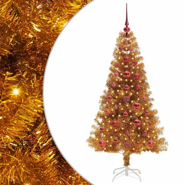 vidaXL Albero di Natale con 150 LED con supporto Oro 120 cm PET
