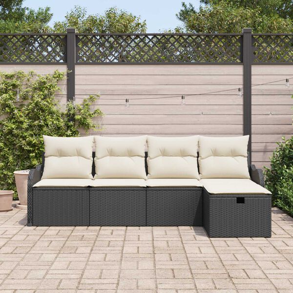 vidaXL Set Divano da Giardino con cuscino 5 pcs Nero Poly Rattan