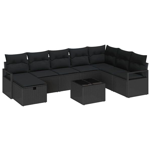 vidaXL Set di divani con cuscino 9 pcs Nero polyrattan