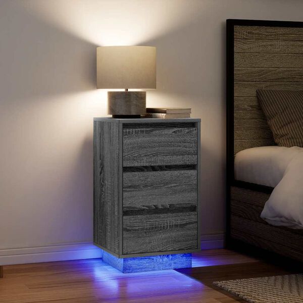 vidaXL Comodino con Luci LED Grigio Sonoma 38x34x65 cm