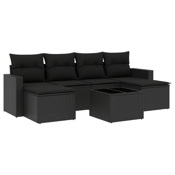 vidaXL Set Divani da Giardino con Cuscini 7pz Nero Polyrattan