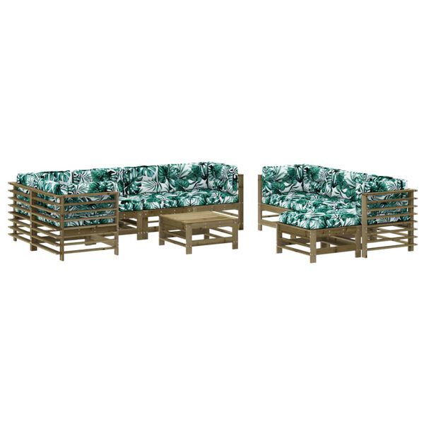 vidaXL Set Divani da Giardino 10 pz con Cuscini Legno Impregnato Pino