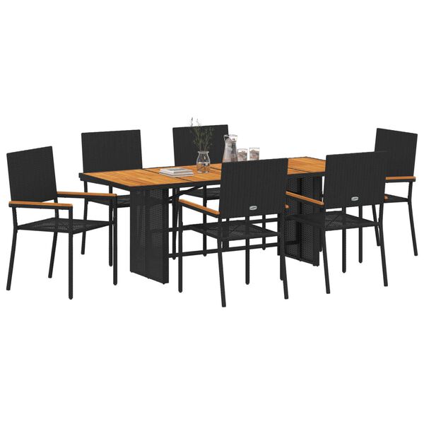 vidaXL Set da Pranzo per Giardino 7 pcs Nero polyrattan