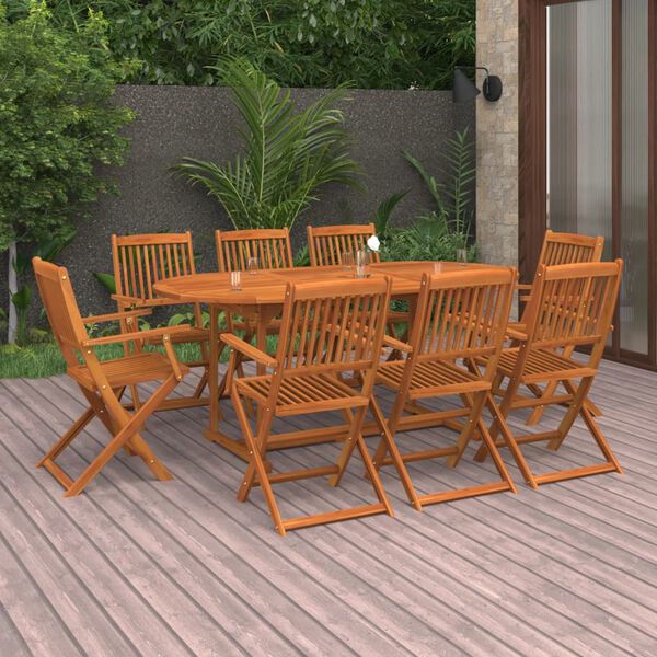 vidaXL Set da Pranzo da Giardino 9pz 180x90x75cm Legno Massello Acacia