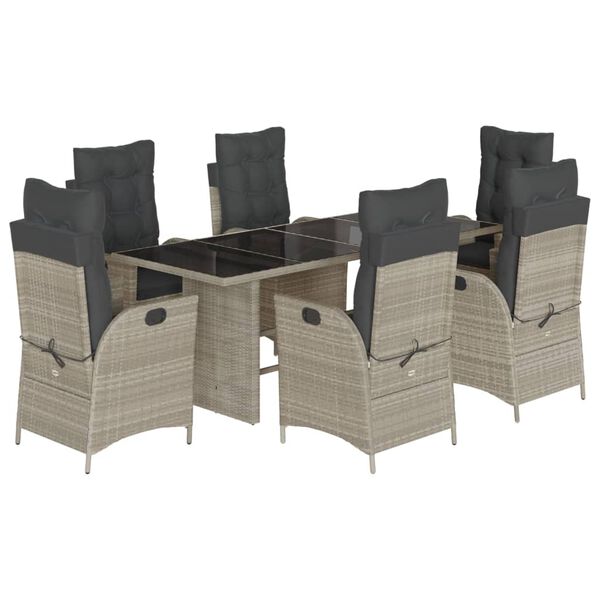 vidaXL Set da Pranzo da Giardino 7 pz Cuscini Polyrattan Grigio Chiaro