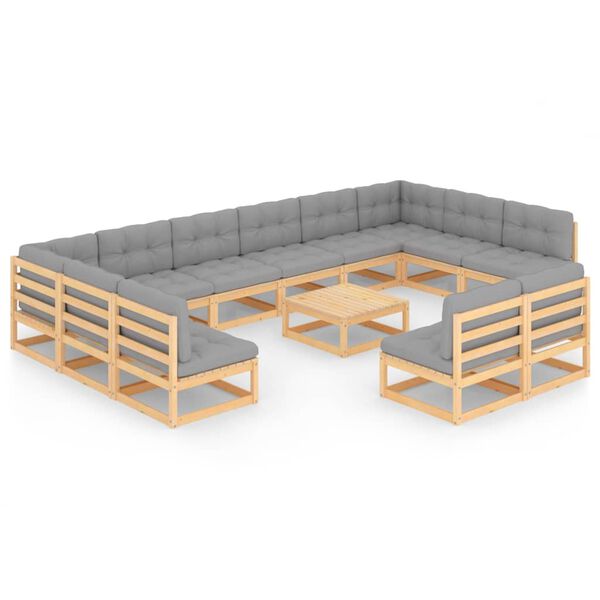 vidaXL Set Divani Giardino 13 pz con Cuscini in Legno Massello di Pino