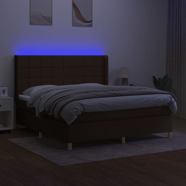 vidaXL Letto a Molle Materasso e LED MarroneScuro 180x200cm in Tessuto