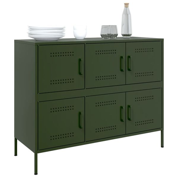 vidaXL Credenza Verde Oliva 100,5x39x79 cm in Acciaio