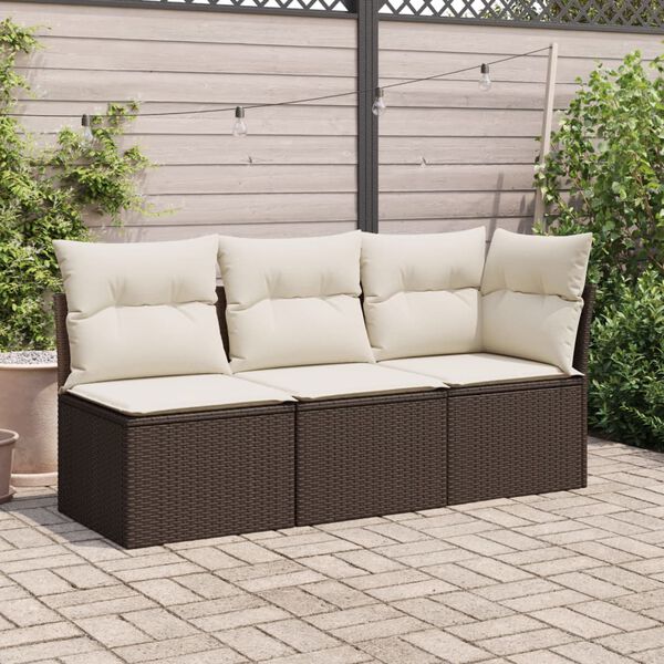 vidaXL Divano Angolare da Giardino con Cuscini in Polyrattan Marrone