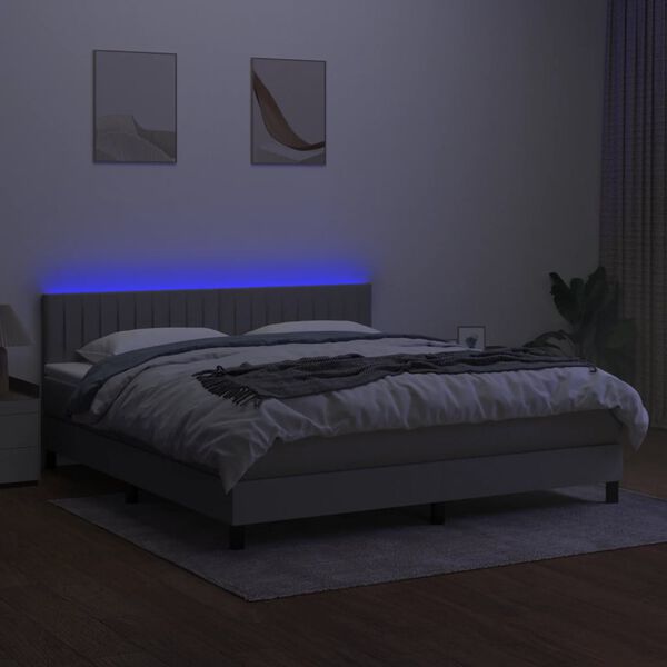 vidaXL Letto a Molle Materasso e LED Grigio Chiaro 160x200 cm Tessuto