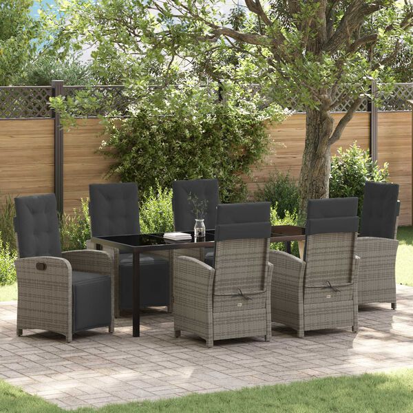 vidaXL Set da Pranzo per Giardino con cuscino 7 pcs Grigio polyrattan