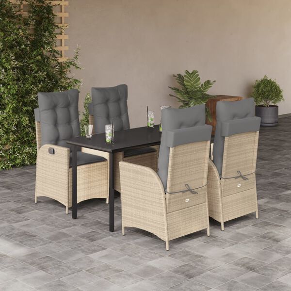 vidaXL Set da Pranzo da Giardino 5 pz con Cuscini Beige in Polyrattan