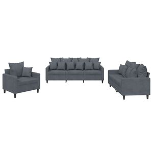 vidaXL Set di Divani 3 pz con Cuscini Grigio Scuro in Velluto