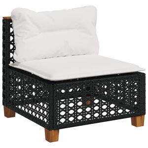 vidaXL Divano Giardino Senza Braccioli con Cuscini Nero in Polyrattan