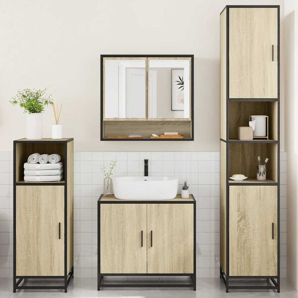 vidaXL Set Mobili da Bagno 4 pz Rovere Sonoma in Legno Multistrato
