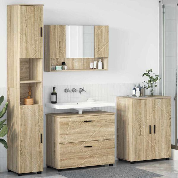 vidaXL Set di mobili per il bagno con cassetto 4 pcs Rovere Sonoma