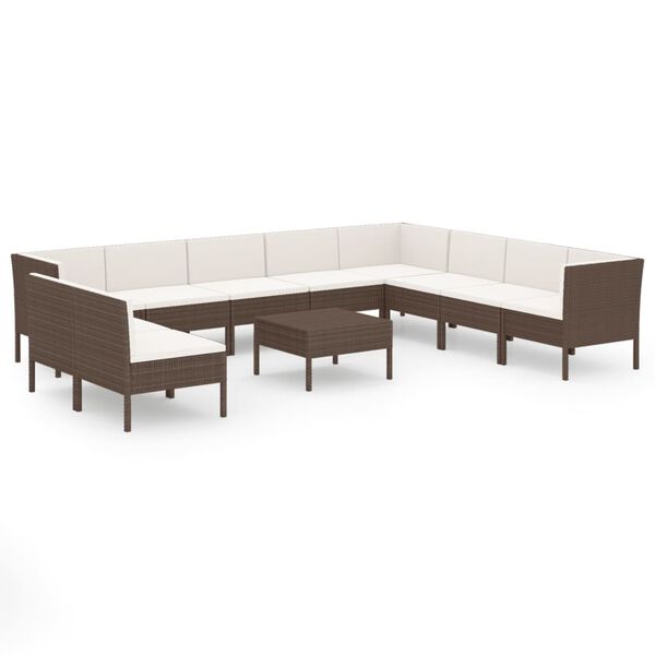 vidaXL Set Divani da Giardino 11 pz con Cuscini in Polyrattan Marrone