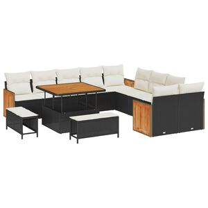 vidaXL Set Divano da Giardino 13 pz 13-Numero di posti Nero e Crema