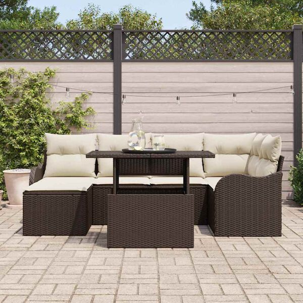 vidaXL Set Divano da Giardino con cuscino 7 pcs Marrone Poly Rattan