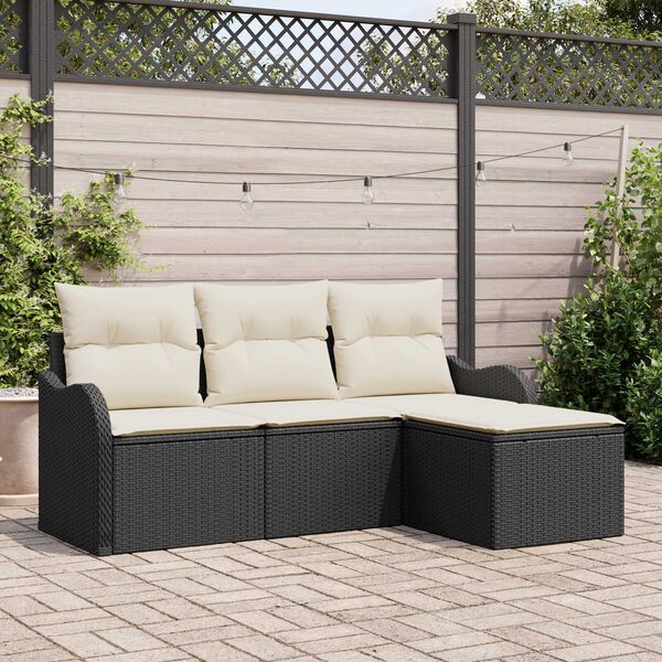 vidaXL Set Divano da Giardino con archiviazione 4 pcs Nero polyrattan