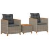 vidaXL Set da Bistrò 3 pz con Cuscini Grigio Polyrattan e Legno Acacia