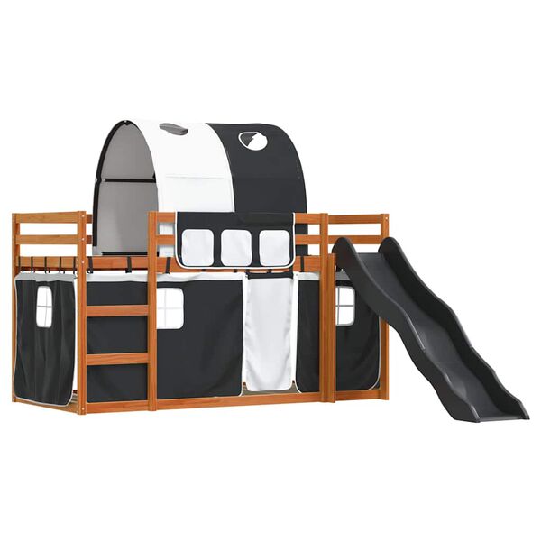 vidaXL Letto a Castello con Scivolo e Tende Bianco e Nero 80x200 cm