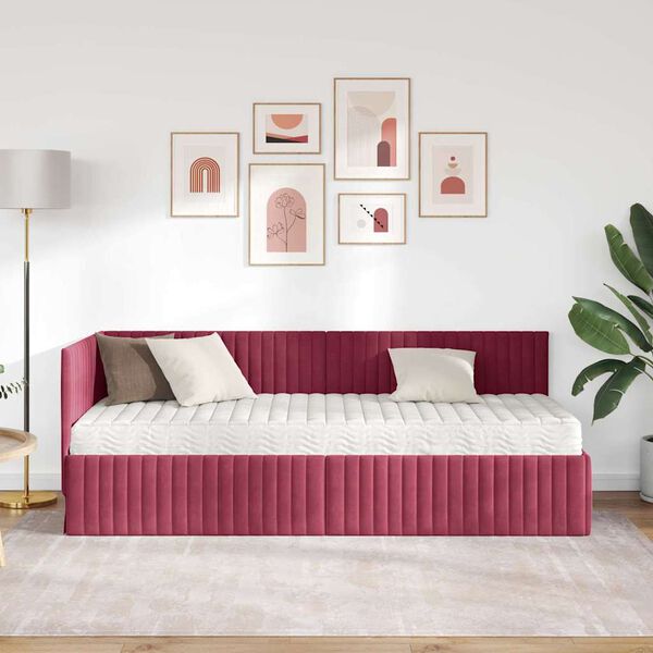 vidaXL Struttura Letto Angolare con Materasso 2 pcs Verde Velluto