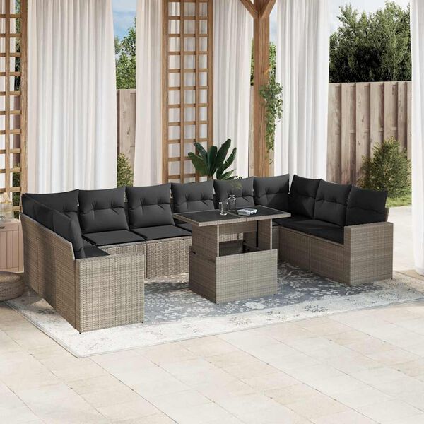 vidaXL Set Divani da Giardino 11 pz con Cuscini in Polyrattan Grigio