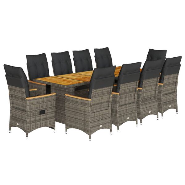 vidaXL Set Bistr&ograve; da Giardino 11 pz con Cuscini in Polyrattan Grigio